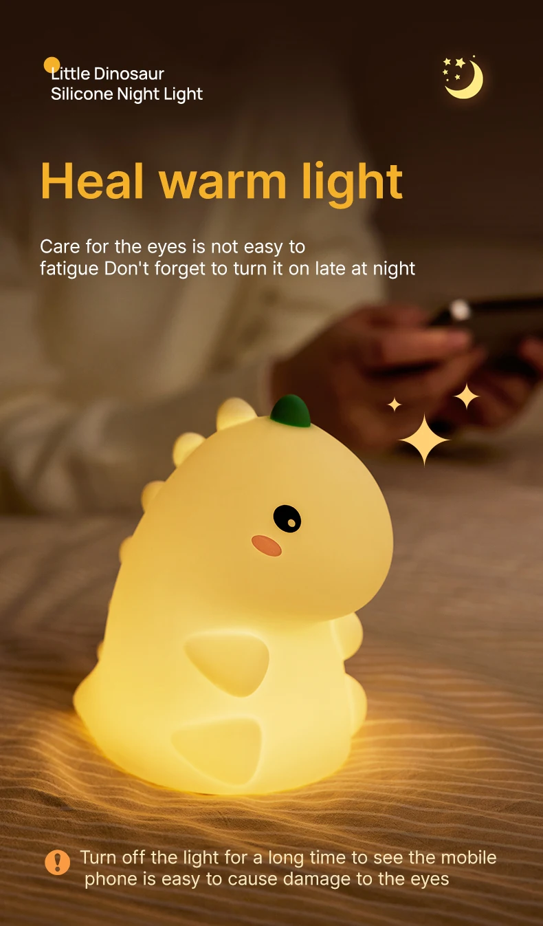 led night light dinosaur silicone night lamp usb rechargeable timing bedside table lamp room decor kids baby nightlight gift-3