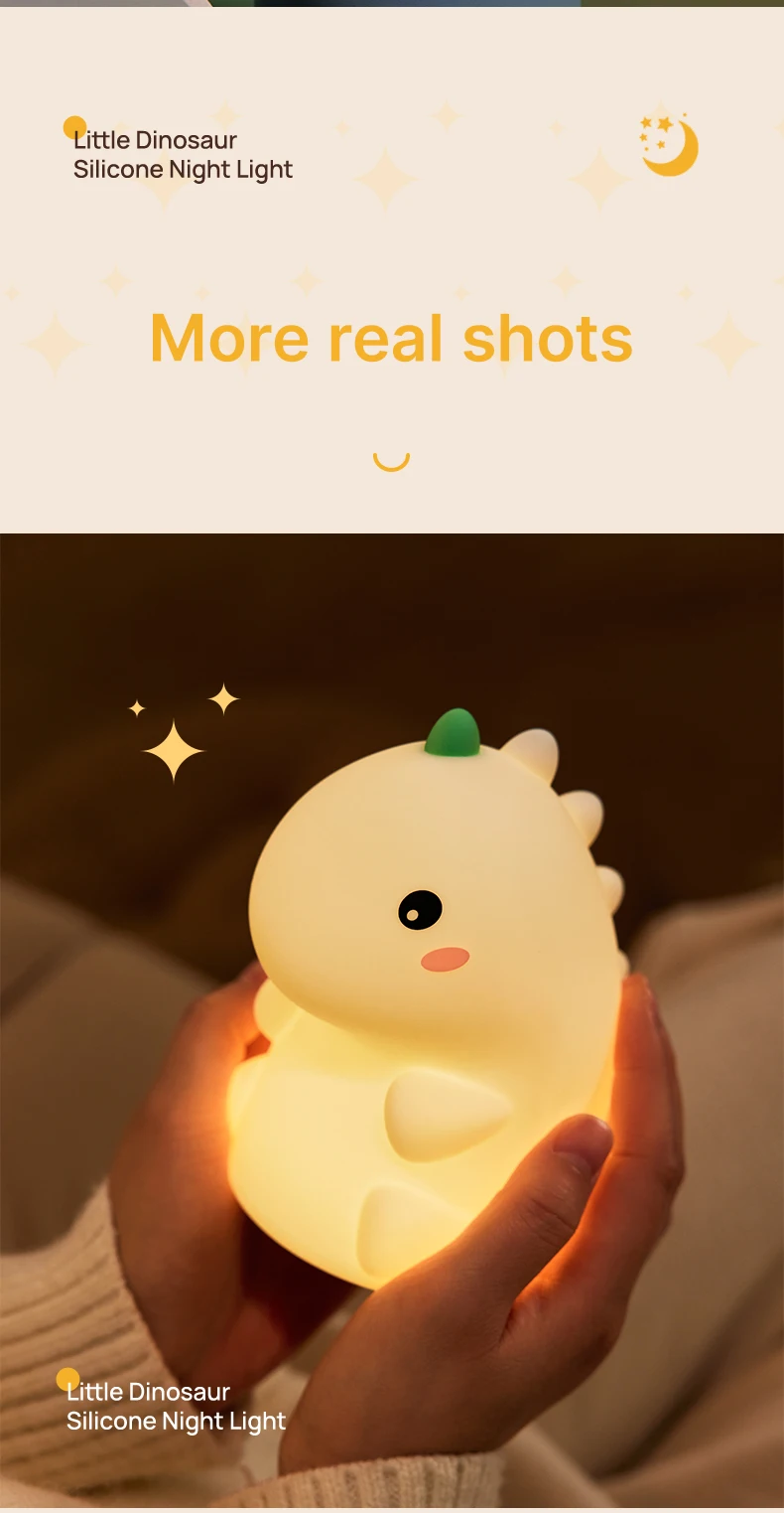 led night light dinosaur silicone night lamp usb rechargeable timing bedside table lamp room decor kids baby nightlight gift-11