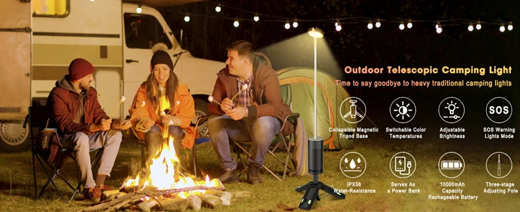 camping light dimming camping lantern with tripod and sos rescue signal adventure hiking emergency portable searchlight-2