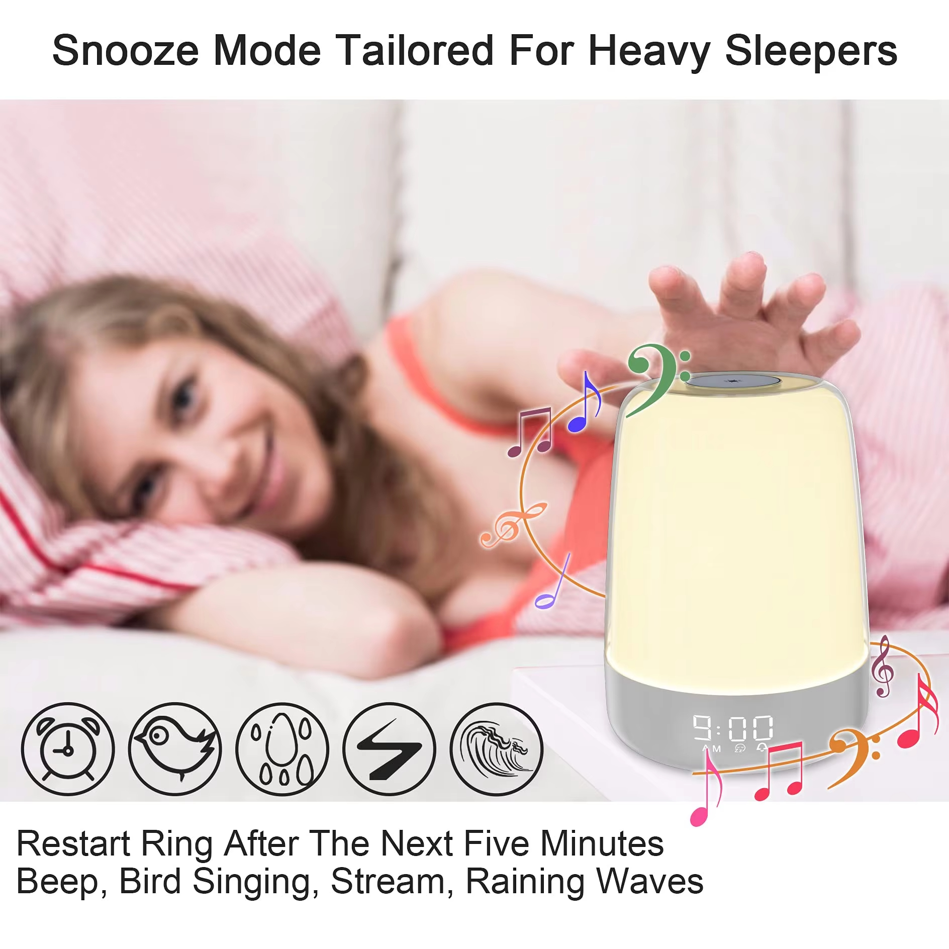 Touch Wake Up Night Light with Sunrise Simulation Alarm Clock, 3 Ways Dimmable Warm White Bedside Lamp for Kid Bedrooms