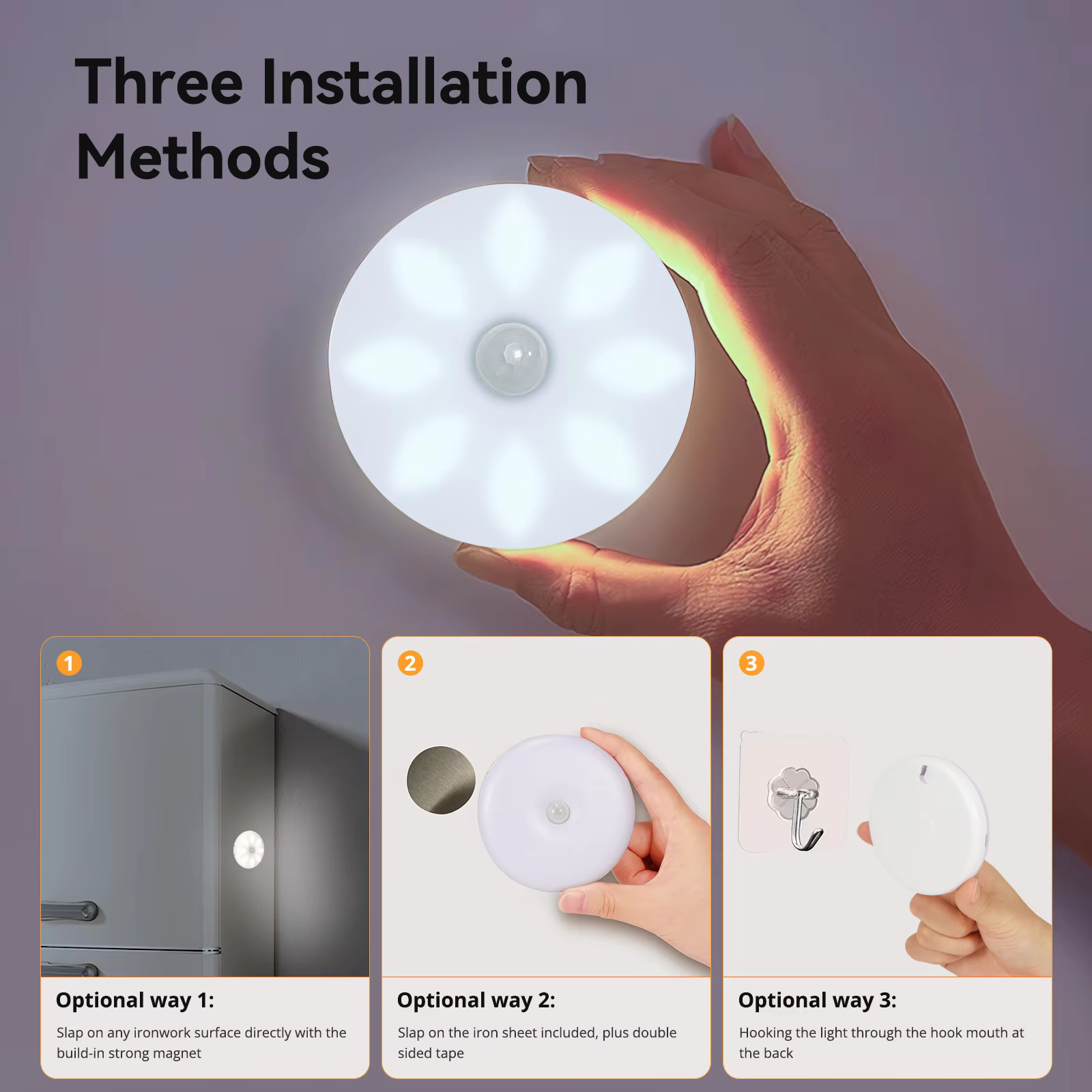 battery powered night light display round mini cabinet motion sensor wardrobe led kitchen under cabinet closet puck light-3