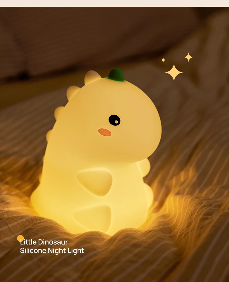 led night light dinosaur silicone night lamp usb rechargeable timing bedside table lamp room decor kids baby nightlight gift-12