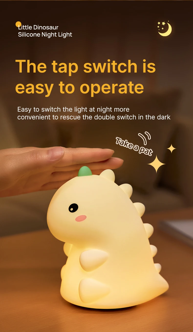 led night light dinosaur silicone night lamp usb rechargeable timing bedside table lamp room decor kids baby nightlight gift-4