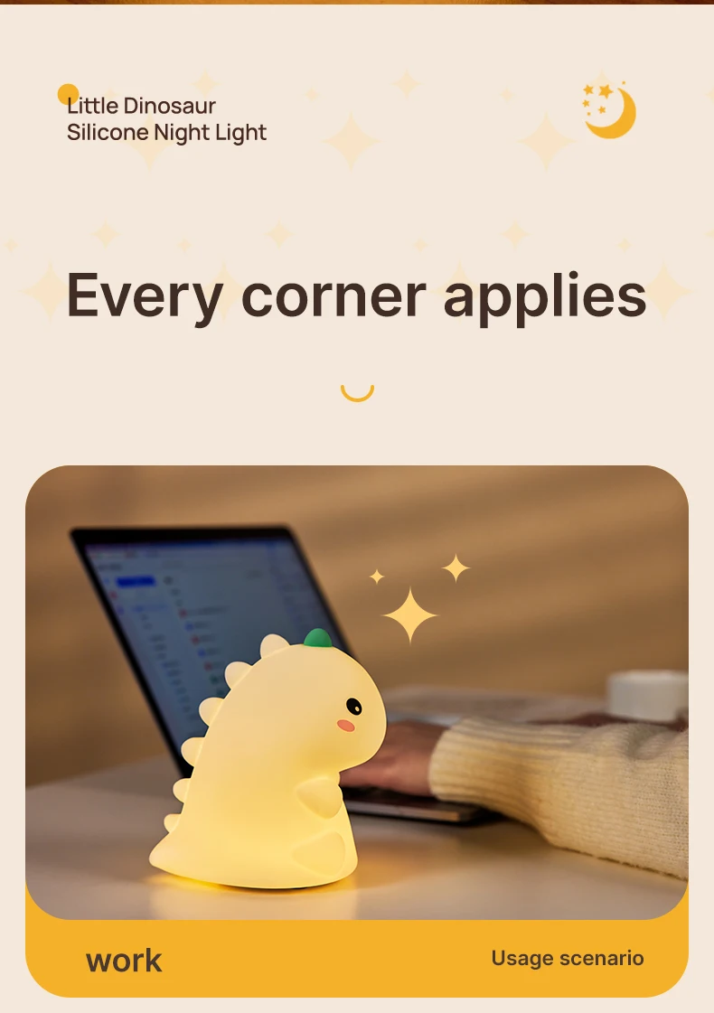 led night light dinosaur silicone night lamp usb rechargeable timing bedside table lamp room decor kids baby nightlight gift-8