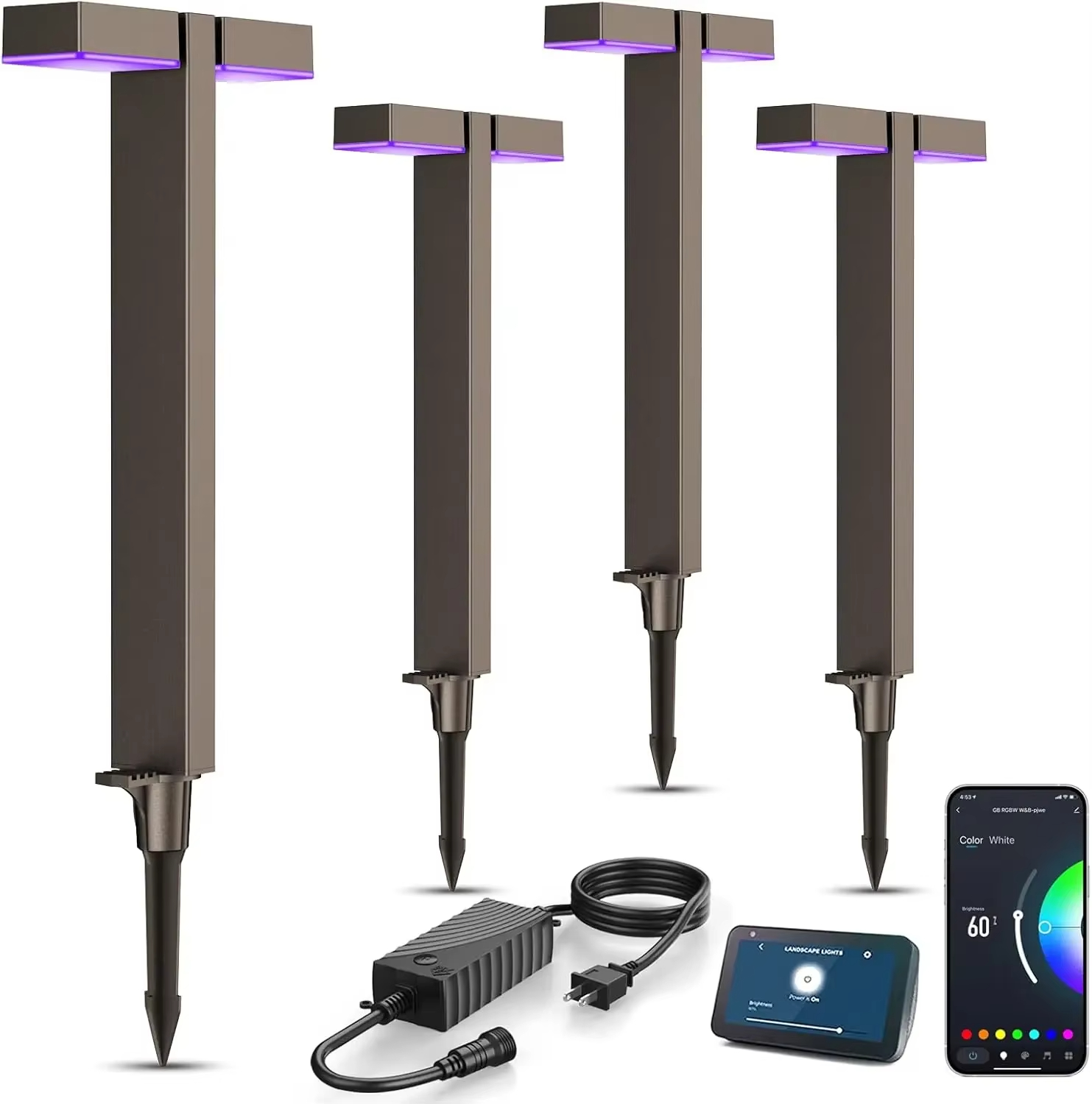 Low Voltage Landscape Lights 400LM Smart Outdoor Lights with APP Control LED RGBW Landscape Lighting Works with Alexa