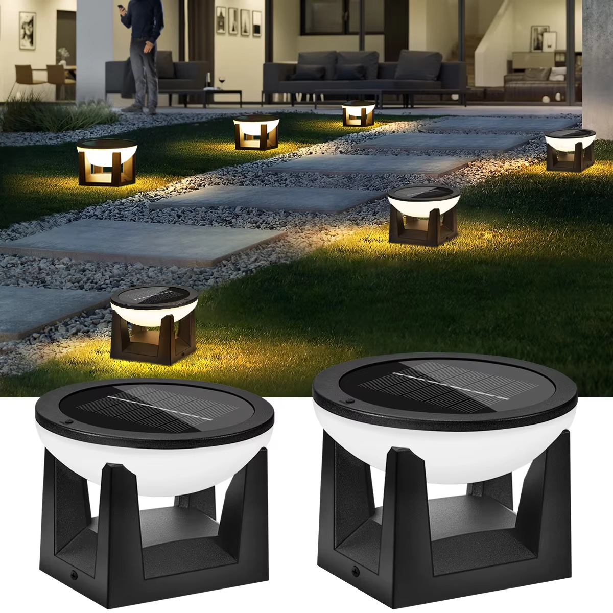 Modern Solar Post Cap Light Outdoor Column Pillar Lamp Waterproof Lantern Fixture Luxury Landscape Lighting for Patio Yard Post