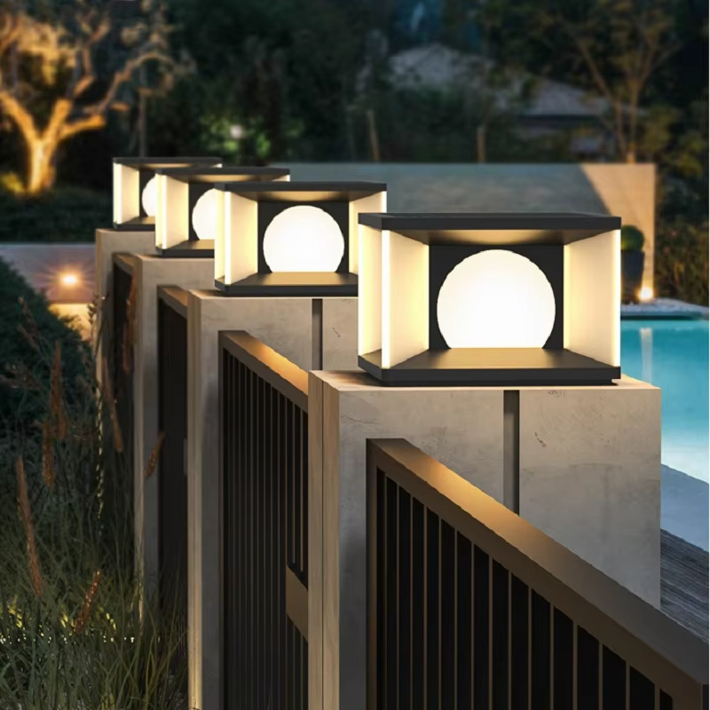 Outdoor Luxury IP65 Waterproof Square LED Solar Lawn Light 85-265V Landscape Street Lamp For Villa Door Post Garden Decoration