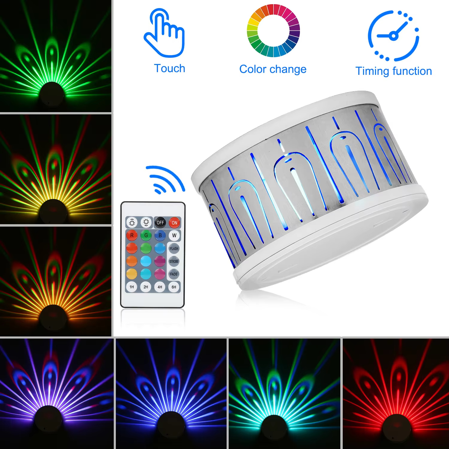 Modern Style Colourful Wall Lamp Touch Remote Control Peacock Projection Night Light Hotel Bedroom Decorative Bedside Lighting