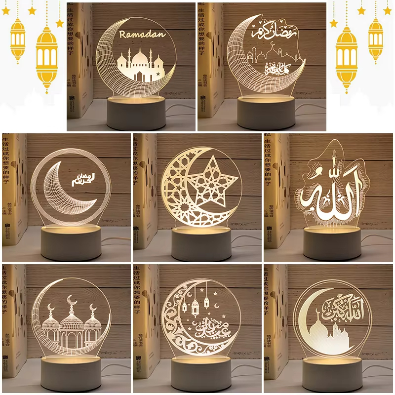 3D Moon Castle Acrylic LED Night Light Eid Mubarak Festival Ornaments Islamic Muslim Party Supplies 2024 Ramadan Home Decoration