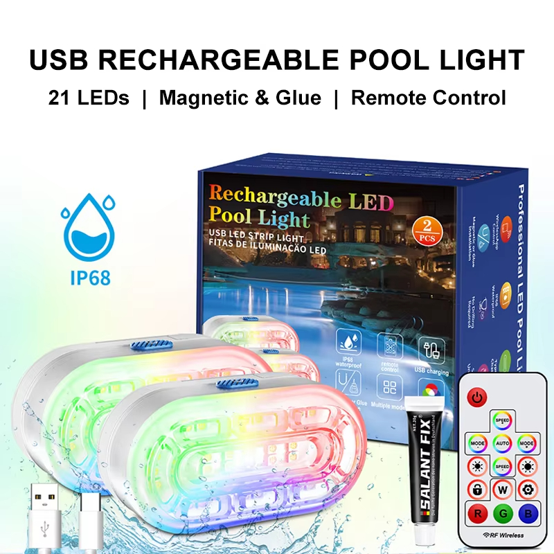Waterproof Magnetic Pool Light RGB Atmosphere Rechargeable Pool Light Remote Control LED Underwater Light