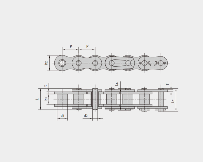 Oxidově odolné krátkozvuké řetěze s válecem
