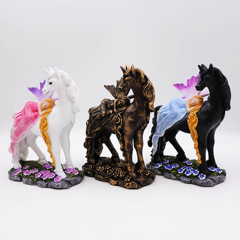 Home decor resin beautiful mystical fairy and unicorn figurines