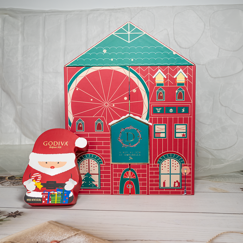 High End Rigid Paper Matt Lamination Spot UV Embossing Double Door Santa Claus Calendar Blind Box Christmas Day Gift Box