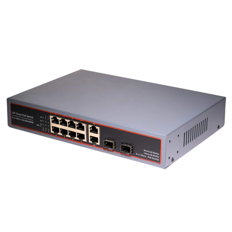 10/100/1000M 8 ໂປັກ PoE Switch ກັບ 2 ກິກາບິດ Uplink 2 SFP 48V 96W