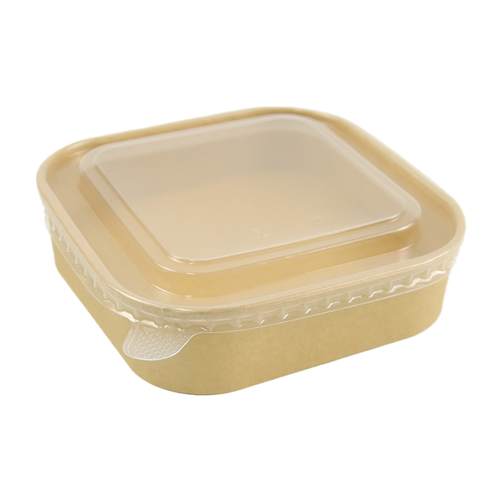 750ml Kraft Paper Square Bowl With PP Transparent Lid