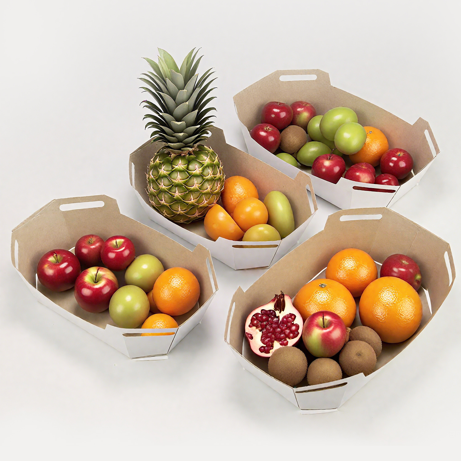 Բնապահպանական կենսաքայքայվող միանգամյա սպիտակ սալիկի տուփ մրգերի համար PE թաղանթով