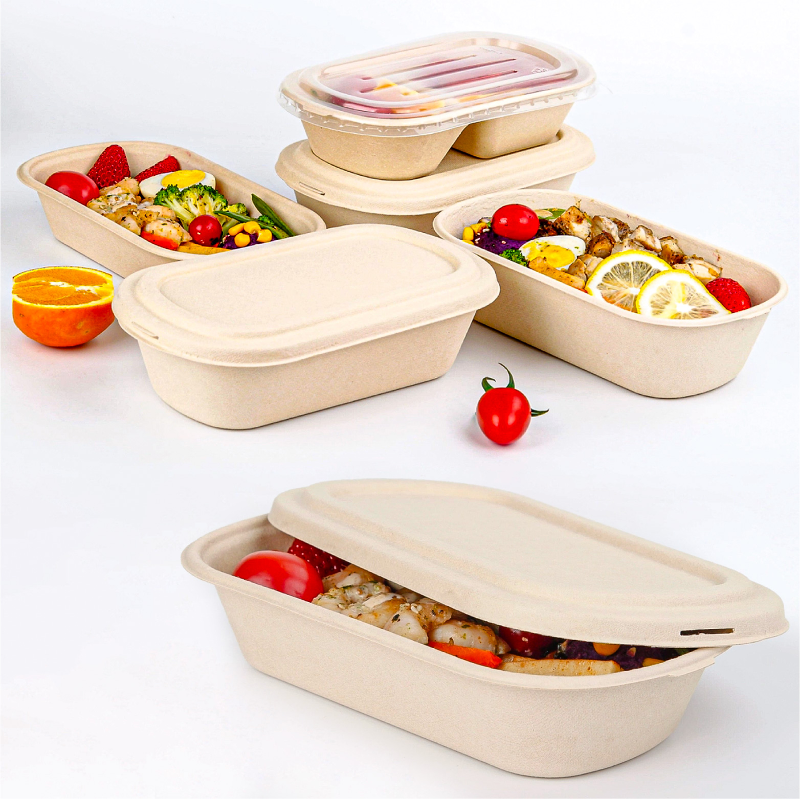 2 compartment disposable bagasse takeaway food container packaging