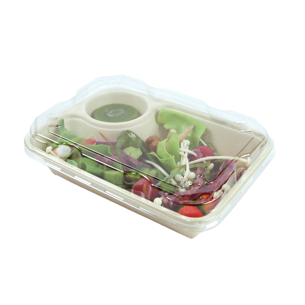 Caja para llevar de alimentos de bagazo con tapa de PET