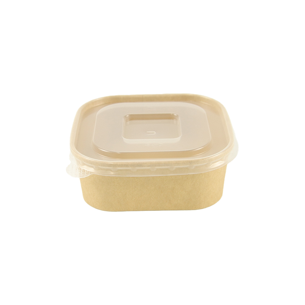 500ml Kraft Paper Square Bowl With PP Transparent Lid