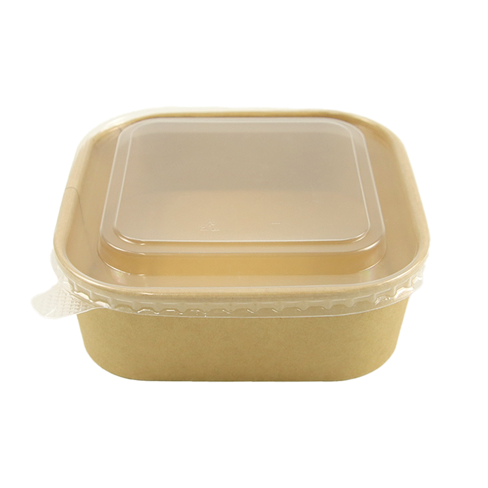 1000ml Kraft Paper Square Bowl With PP Transparent Lid