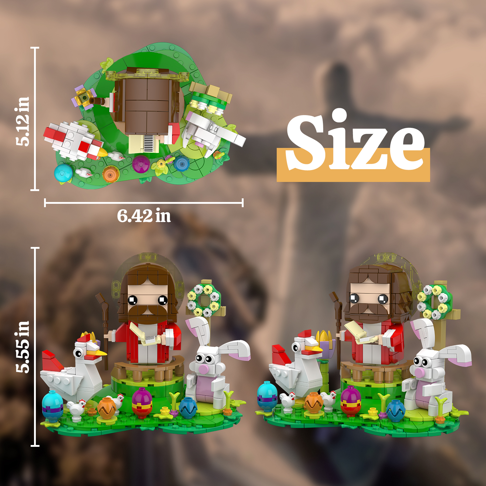 Easter Jesus with Bunny and Chick Building Block Toy Set, Easter Toys as Easter Basket Stuffers and Easter Egg Fillers, Easter Gift for Adults or Kids Boys Girls 6-12