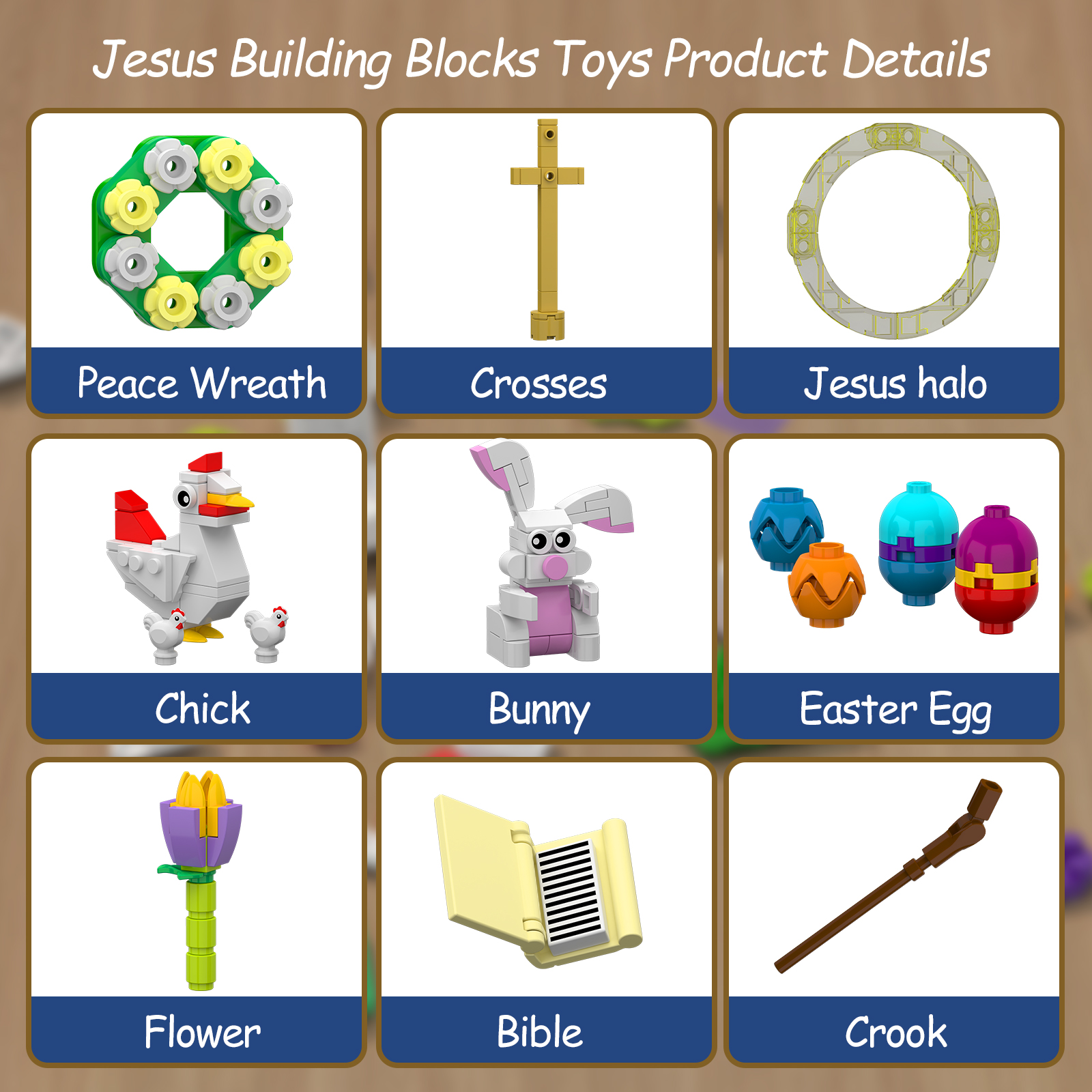 Easter Jesus with Bunny and Chick Building Block Toy Set, Easter Toys as Easter Basket Stuffers and Easter Egg Fillers, Easter Gift for Adults or Kids Boys Girls 6-12