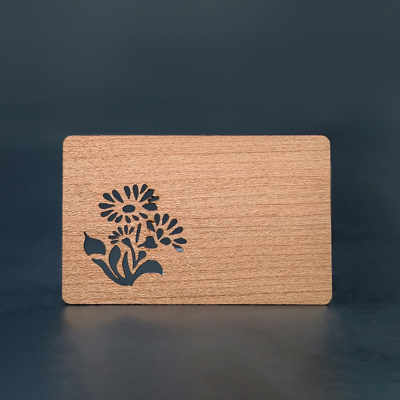 Wooden rfid card supplier ntag213 144bytes nfc tap card laser number logo customized 