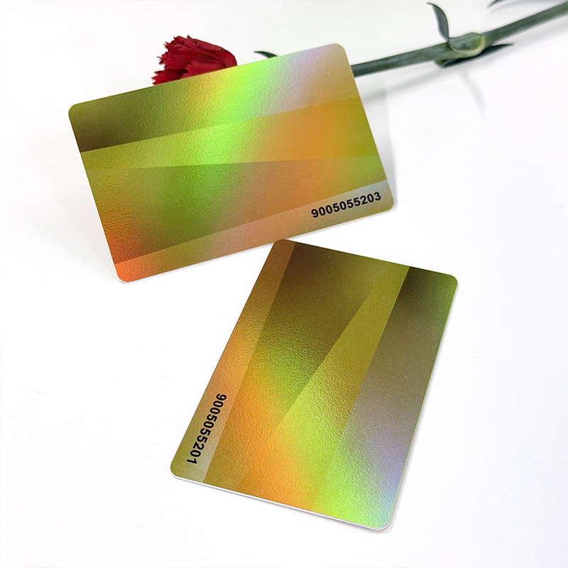 ບັດ RFID ເຮືອງແສງດ້ວຍເລເຊີ່ ບັດ NFC ທີ່ມີການພິມສີຮຸ້ງທີ່ປ່ຽນແປງໄດ້ (Iridescent Rainbow Printing) ບັດ NTAG213, NTAG215, NTAG216 ໃນຈຳນວນຫຼາຍ