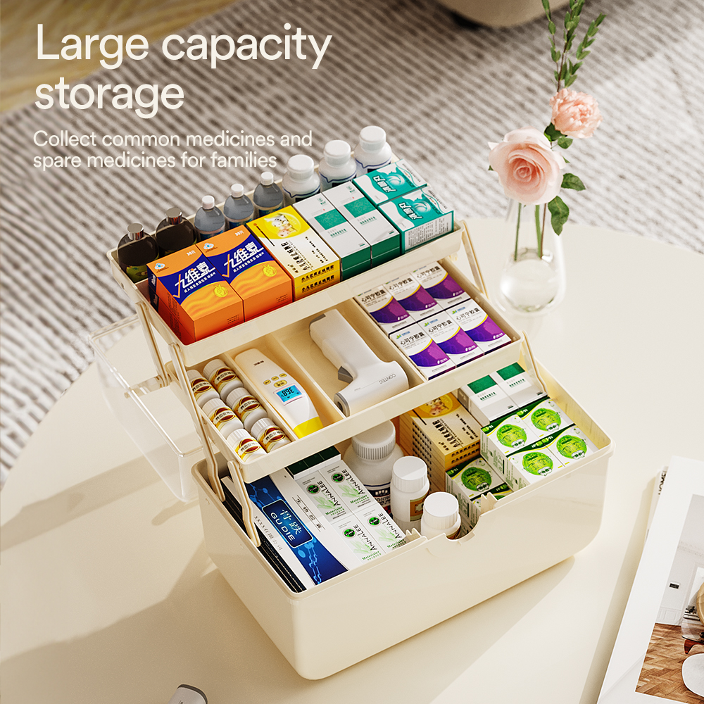 CHENGYAN 3-warstwowa duża skrzynka na leki z wieczkiem, apteczka domowa z blokadą bezpieczeństwa przed dziećmi