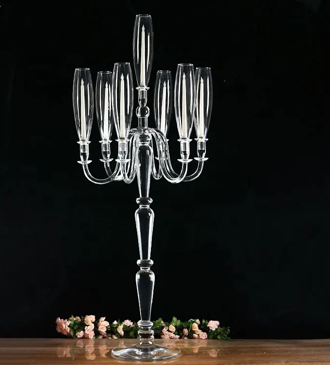 SmallBridge High Quality New Trend Wedding Crystal Candelabra 7 Arms clear Glass Table Centerpieces Decorations