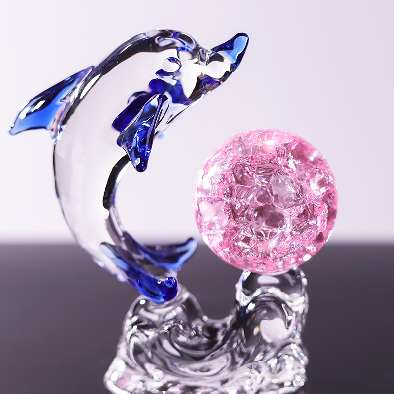 SmallBridge New Product Double Dolphin Pink Dolphin Play Dolphin Top Ball Crystal Animal Model