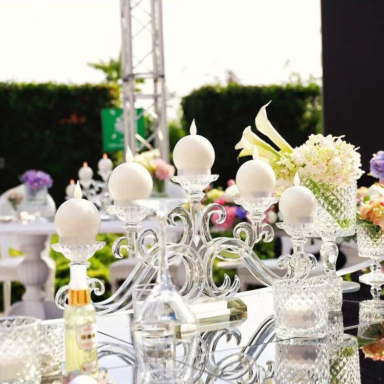 SmallBridge Crystal Glass Candelabra Centerpieces 5 Arms Tall Candelabra on Sale Candelabri