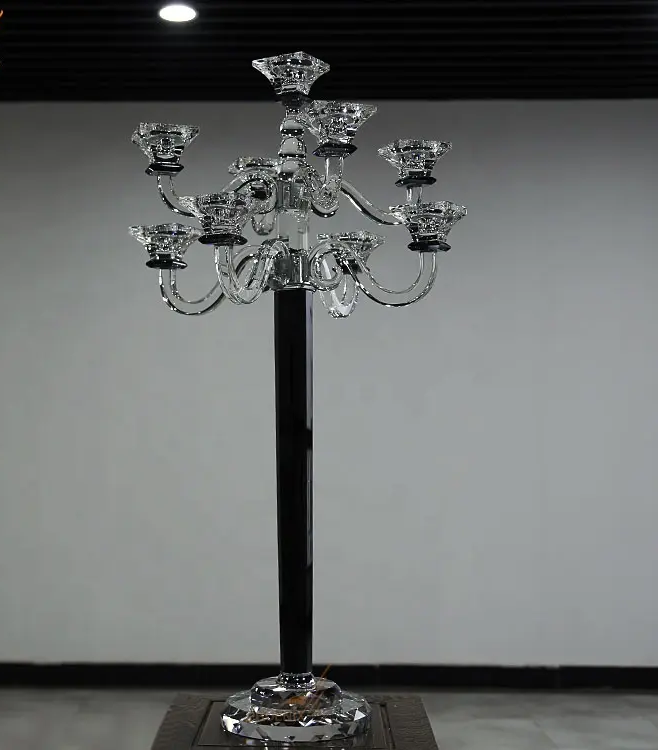 SmallBridge High Quality Wedding Centerpieces Table Decor Candle Stands 110 cm Tall 9 Heads Crystal Black Pillar Candelabras with