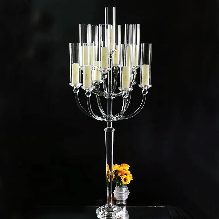 SmallBridge Crystal New Clear Color Table Top Glass Candelabra Candle Centerpieces for Wedding