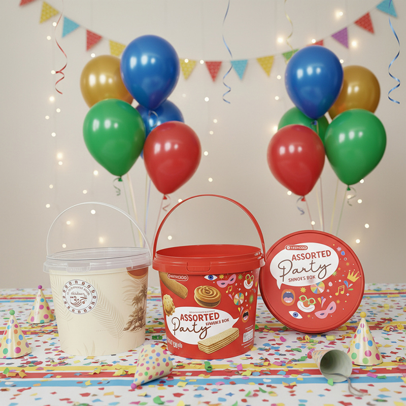 Secchio economico e personalizzabile in plastica alimentare da 2,5 L a 5 L con coperchio e maniglia, contenitori per alimenti non trasparenti