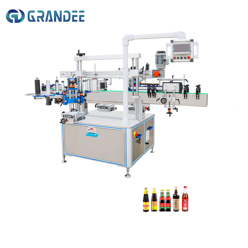 Automatische Hochgeschwindigkeits-Zweiseiten-Beschriftungsstation für flache oder konische Flaschen mit Klebeetiketten