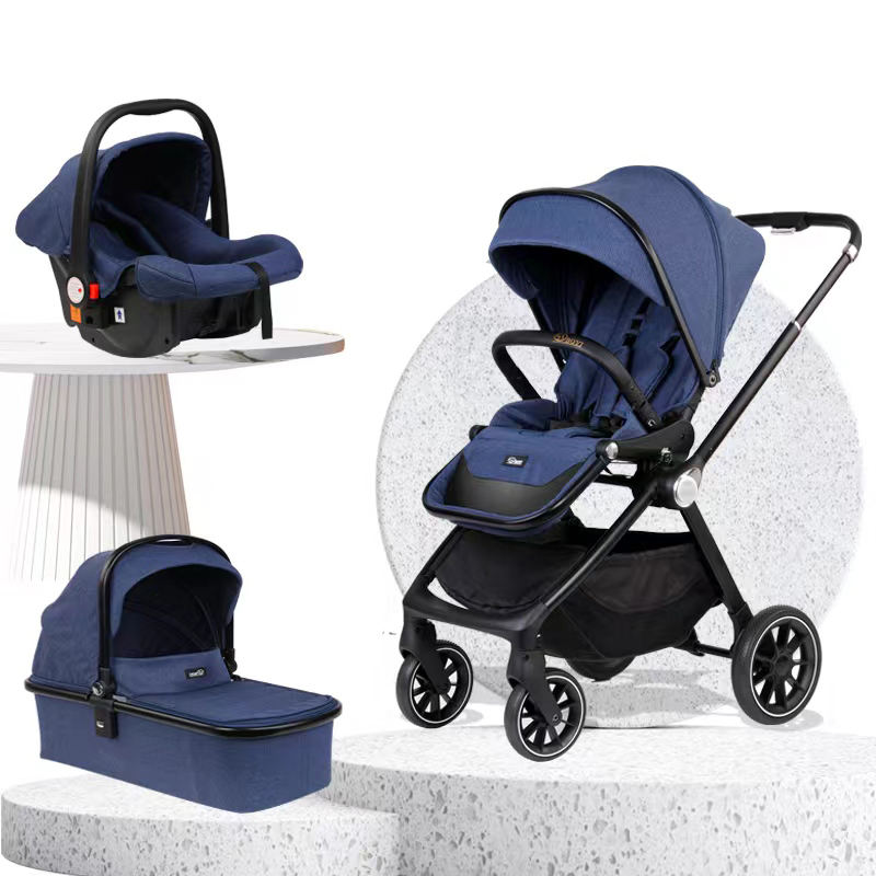 Bán sỉ xe nôi em bé gọn nhẹ 3 trong 1 có thể gập được, khay ăn dặm di động, xe đẩy em bé kèm ghế ô tô