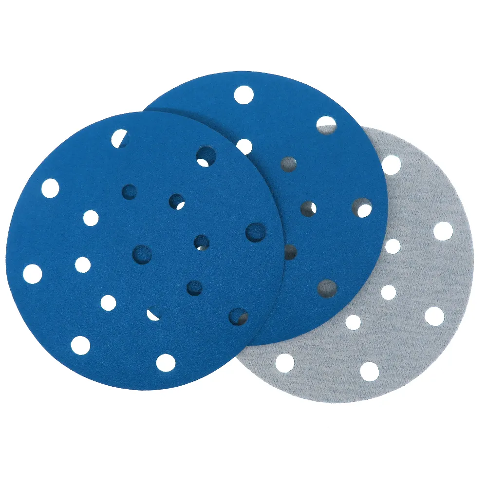 6인치 150mm 17홀 후크 앤 루프 파란색 PET 필름 워터 샌드페이퍼 차량 페인트용 샌딩 디스크