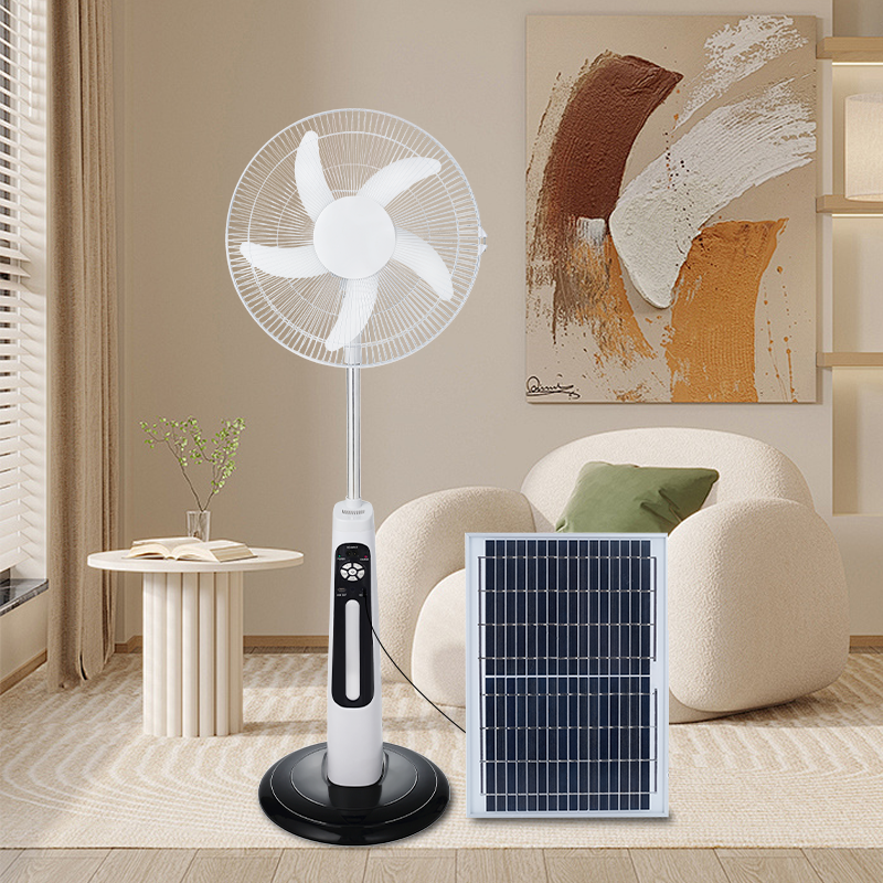 LD-300B 16 tommar 12V DC solfjear Solar Powered AC DC Rechargeable Fan Pris Billig Stand Solar Fjear med solcellepaneel og LED-lys