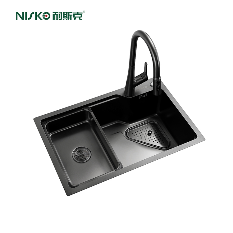 Household Black Undermount Wash Basin Kitchen Sink Set