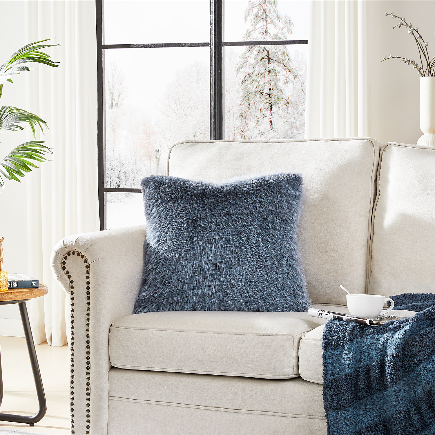 Perne de calitate superioară din imitație de blană lungă, tricotate, perne pătrate