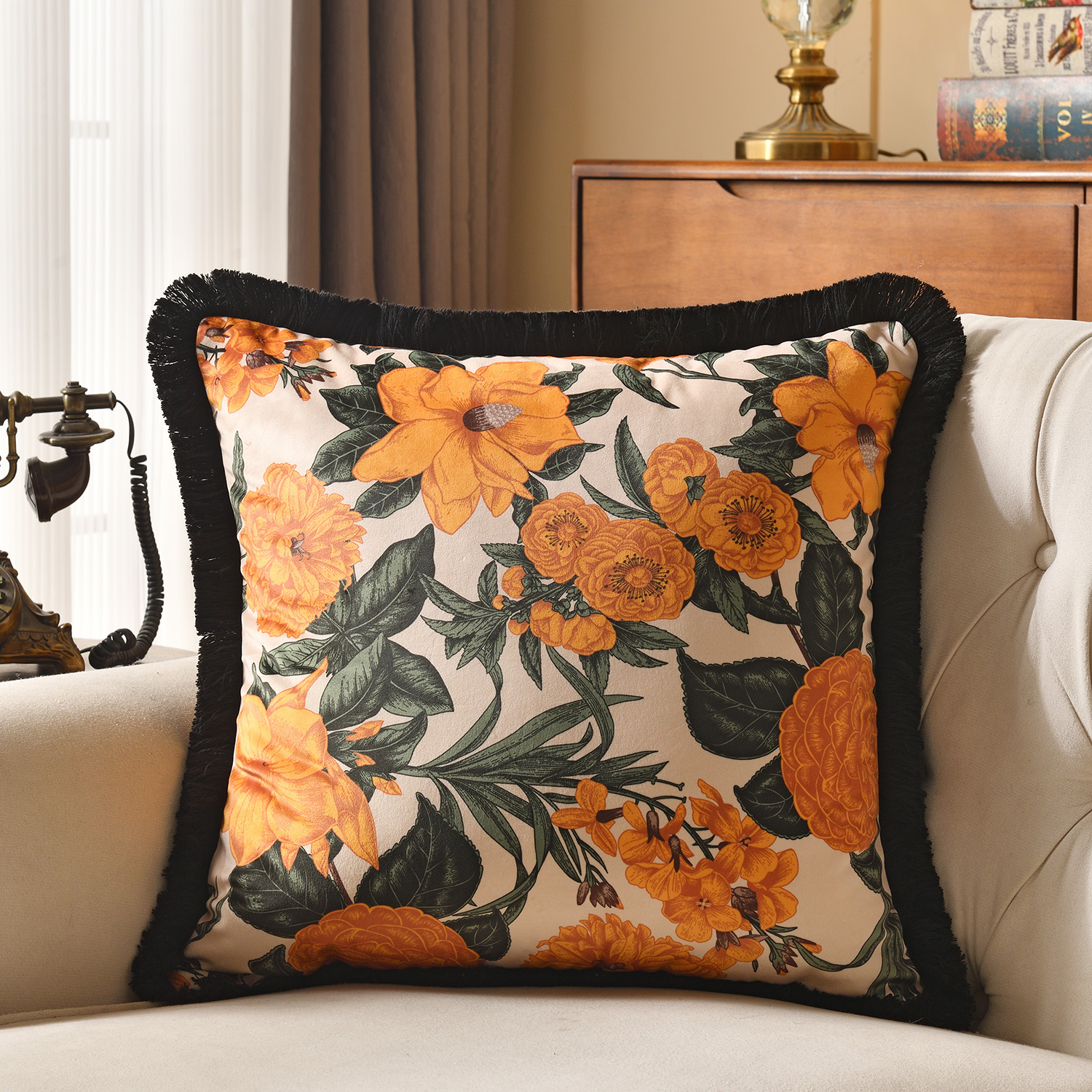 Almofadas Estilosas de Veludo para Sofá, Almofadas Decorativas Florais para Sala de Estar