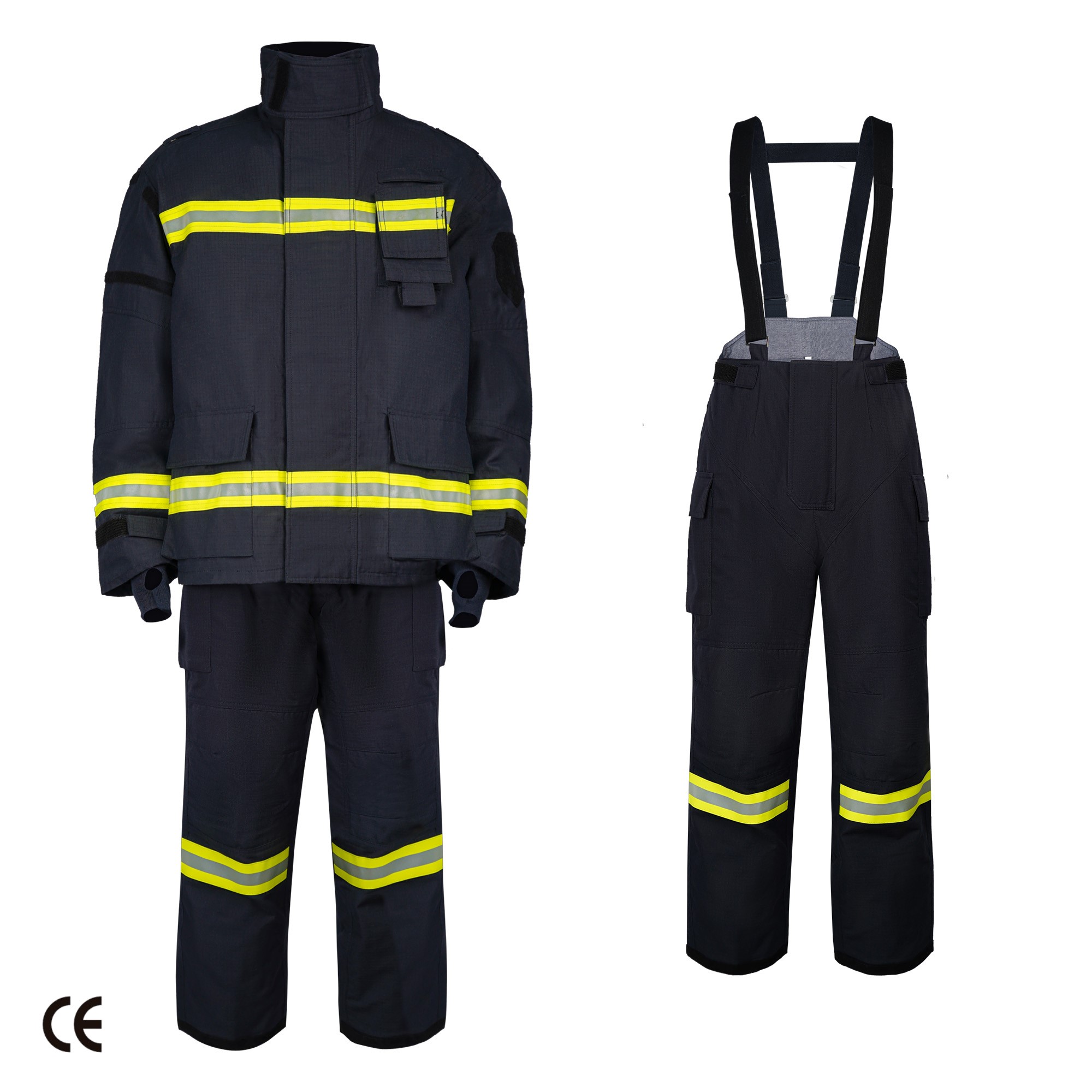 ATI-FIRE CE/ISO Ċertifikati Erba' Saffi Aramid Navy Blue Firefighter Suit bi strixxa li tirrifletti 3M