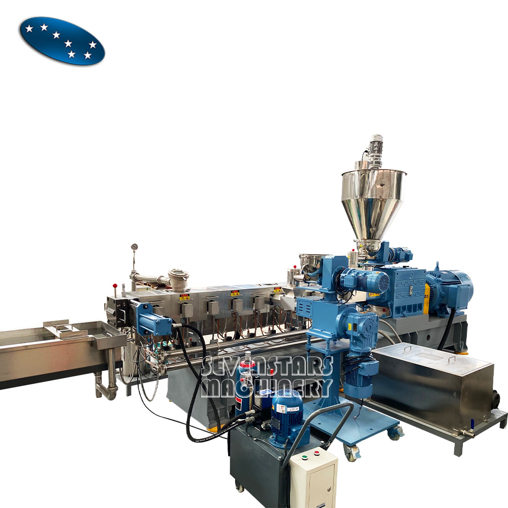 เครื่องทำเม็ดพลาสติกเส้นใย PET เครื่องทำเม็ดพลาสติกแบบสกรูคู่ขนาน