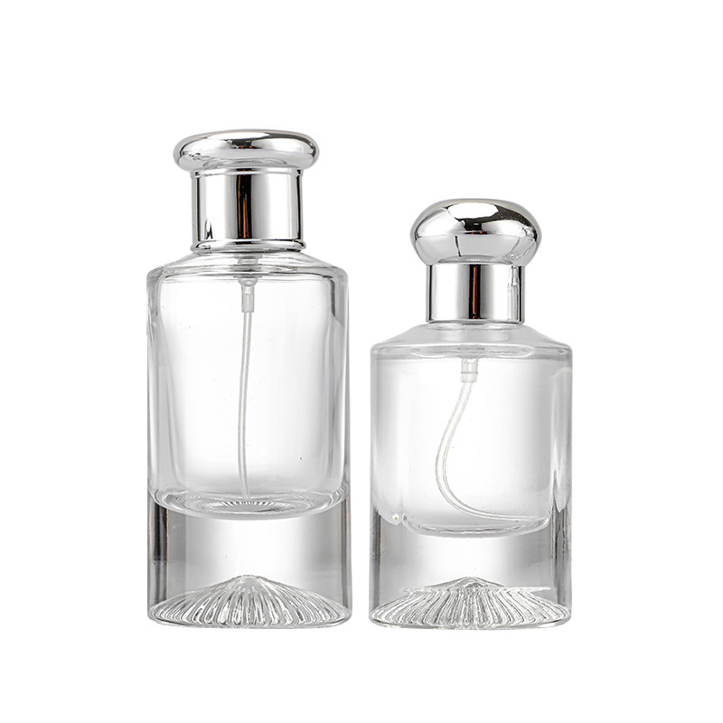 Personalizado 30ml 50ml de alto nivel redondo con fondo gros portátil botella de vidro para perfume con aspersor