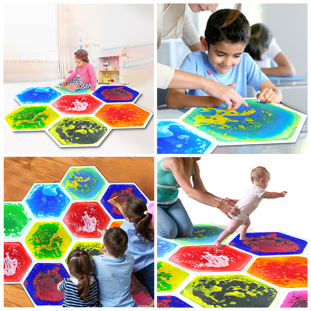 33/50CM 1PC Sensory Mats Non-Slip Non-Toxic Honeycomb Shape Color Hexagonal Liquid Floor Tiles for Children details