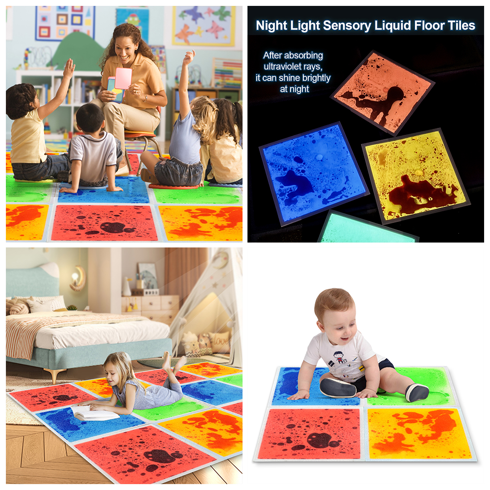 New squeeze Sensory Mat for autistic sensory rooms Relieve anxiety Night light square sensory liquid floor tiles factory
