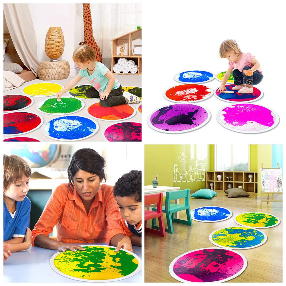 30/50 CM 1pc Sensory Room Autism Toys Therapy Round Kids Sensory Play Mat Kindergarten Dynamic Round Liquid Vinyl Floor Tiles details