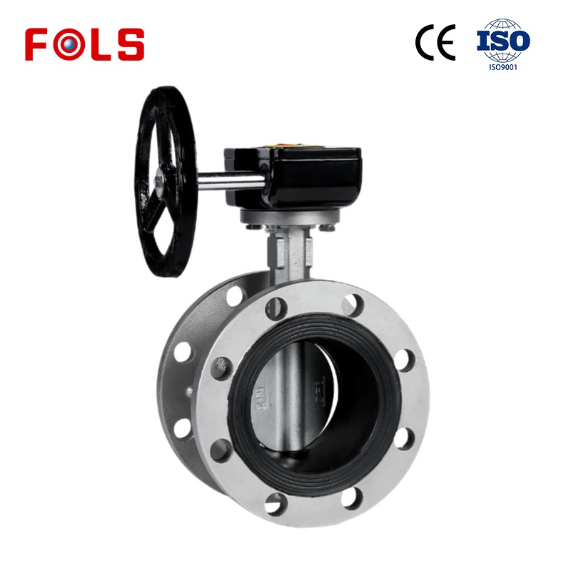 Turbine flange type EPDM soft sealed stainless steel butterfly valve