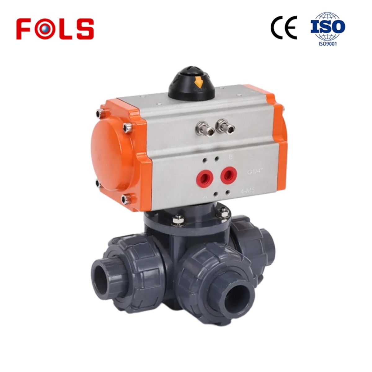 FOLS  Pneumatic plastic (UPVC/PPH/PP/CPVC) three-way ball valve